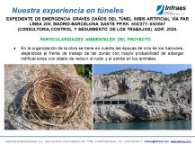 EXPEDIENTE DE EMERGENCIA GRAVES DAÑOS DEL TÚNEL 98BIS ARTIFICIAL VÍA PAR LÍNEA 200. MADRID-BARCELONA SANTS PP.KK. 650/277- 650/607 (CONSULTORIA,CONTROL Y SEGUIMIENTO DE LOS TRABAJOS)